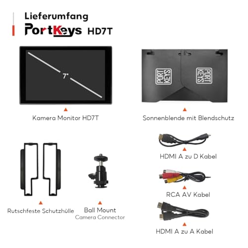 Portkeys HD7T Kamera Feld Monitor 7\ Touchscreen 1000 Nits Helligkeit Monitor mit Schnellwahltasten für DSLR Kamera