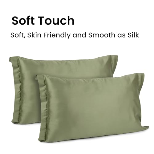 Image of Mush Bamboo Pillow Cover Set of 2 | 400 TC | Bamboo Solid Pillow Cover for Hair and Skin,Breathable, Silky Soft & Envelope Pillowcases for Hot Sleepers & Night Sweats | 17 inchx27 inch (Forest Shadow, King)