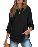 XIEERDUO Tunic Tops for Women Loose Fit Dressy Long Sleeve Sweaters Casual Shirts Waffle Knit Fall Clothes 2025 Fashion Western Outfits Black M