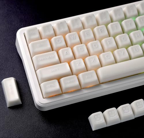 Image of dagaladoo White keycaps PBT,Jade Key caps,Translucent Keyboard keycaps Cute,SA Profile keycap Set Compatible with 60% /65% /75% /96% /100% US Layout Cherry MX Switches Mechanical Keyboard