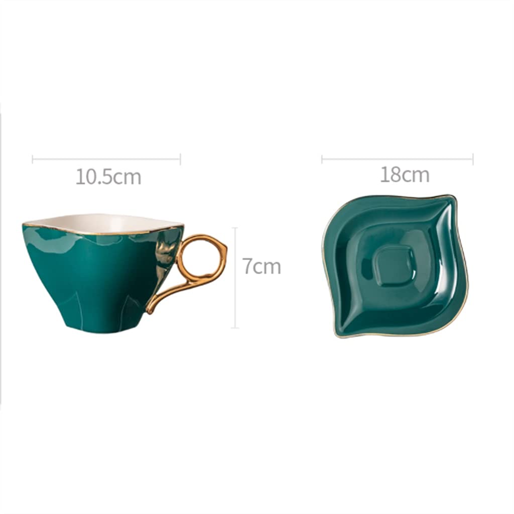Juego de Tazas de té con Forma de rombo y Cuchara, Tazas de Porcelana con platillos, Soporte de Metal para café, té y café.