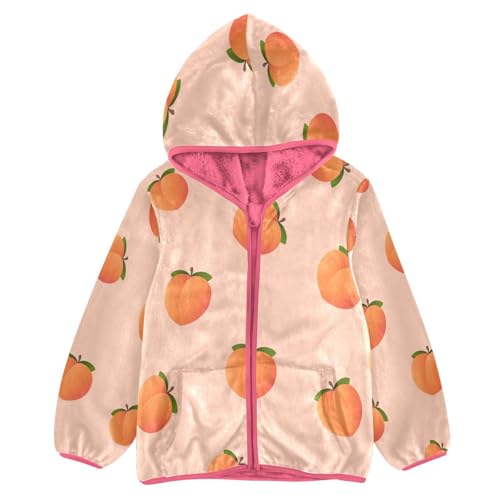 Abrigo de forro polar con capucha y cremallera para niñas, con estampado de melocotón, para niños, chaqueta con capucha, color fruta, talla 3-10T, multicolor, 3 años