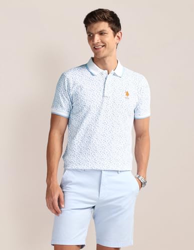 Image of U.S. Polo ASSN. Printed Slim Fit Polo T Shirts for Men - 100% Cotton, Half Sleeves Mens Tshirt