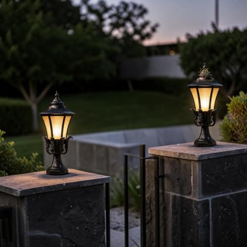 Image of Glowave Outdoor Black Gate Light for Pillar Garden Post Lantern Waterproof Lantern for Patio or Fench Deck, Doorway Porch Pillar Lamp - Warm White (P-6698 BK)