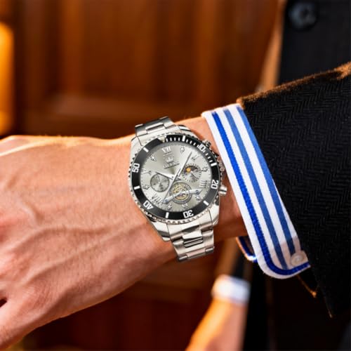 Image of OLEVS Watches for Men Luxury Dress Diamond Day Date Chronograph Watch Stainless Steel Business Waterproof Luminous Gift Mens Wrist Watch