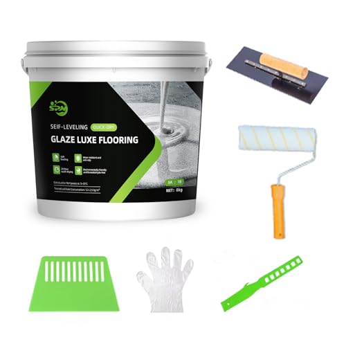 SPMG Glaze Luxe Self-Leveling Epoxy Floor Paint, High-Gloss Marble Effect, Quick-Dry, Wear-Resistant, Anti-Slip Coating for Indoor and Outdoor Floors，60 Sq Ft epoxy sand self leveling paint