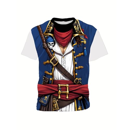 THE PIRATE KING Anime Pirate Captain Boys T-Shirt Funny Cosplay Knight Tee Crewneck Short Sleeve Loose Fashion Kids Top3