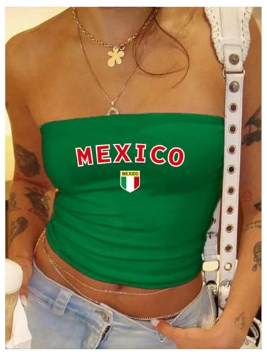 COZYEASE Women's Letter Graphic Strapless Tube Top Sleeveless Slim Fit Cropped Bandeau Tops3