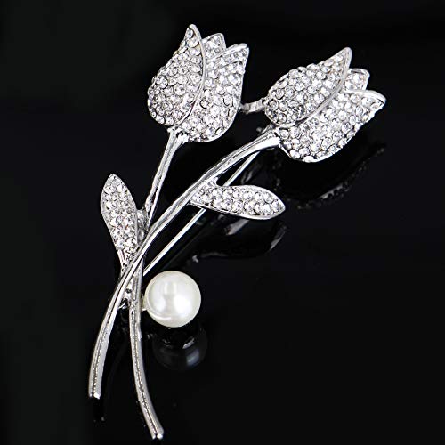 Wcysin Fashion Bling Diamond Brooch Pins for Women Bouquet Flower Wedding Created Crystal Brooch (Silver Rose)