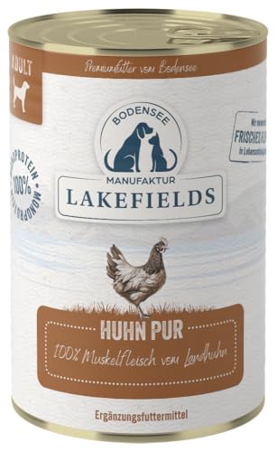 Lakefields Premium Hundefutter Nass | Huhn pur 100% | 400g | Reines Muskelfleisch | Hühnerfleisch aus Freilandhaltung vom Bodensee | Getreidefreies Nassfutter für Hunde | Regional & Naturbelassen