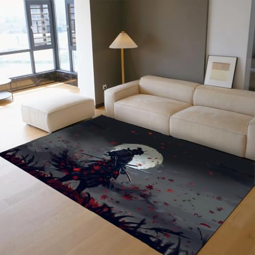Tapis Samouraï Japonais Clair de Lune Noir Gris pour Salon Cosy et Chambre - 4