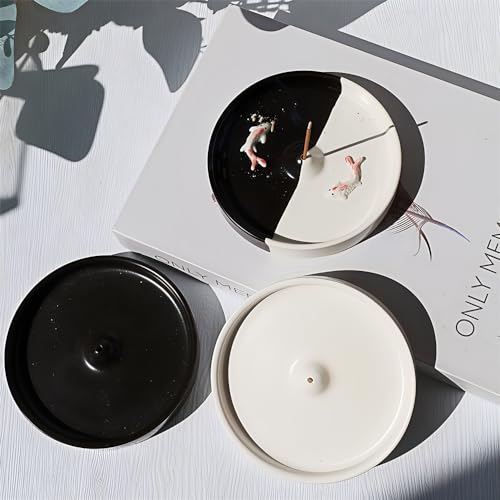 SZOILKR Incense Holder Modern Minimalist Circular Incense Burner for Cone or Stick Incense Ceramic Ash Catcher Handmade Incense Stick Burner (Black)