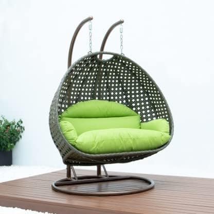 Image of OMANSH Double Seater Swing Chair with Stand & Cushion & Hook Outdoor || Indoor || Balcony || Garden || Living Room (Brown-Green)