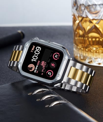 BINLUN Kompatybilny z paskiem do zegarka Apple Watch 49 mm, 46 mm, 45 mm, 44 mm, 42 mm, 41 mm, 40 mm, 38 mm, metalowe paski do zegarków ze stali nierdzewnej, z etui z tworzywa TPU, kompatybilne z