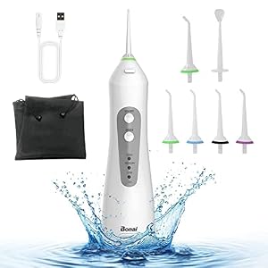 BONAI Idropulsore Dentale Portatile, Irrigatore Orale Professionale con 3 Modalità e 6 Ugelli IPX7 Idropulsore Impermeabile USB Ricaricabile Pulizia Denti profonda per Casa,Viaggi e Ufficio, Bianco