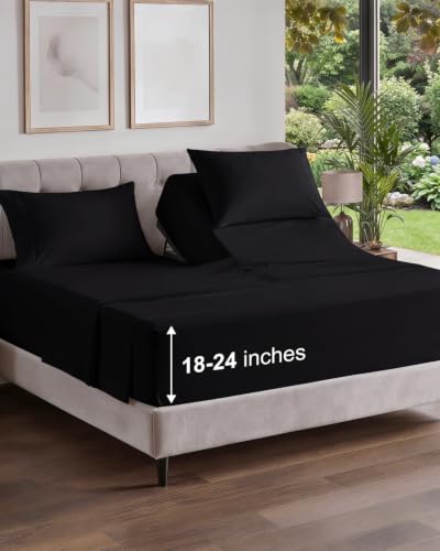 Image of Flex Top Split Head King Sheet Set - 4 Piece Extra Deep Sheets - Black