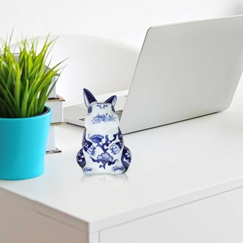 Figurine lapin céramique bleu clair haut pour déco jardin et maison - 7