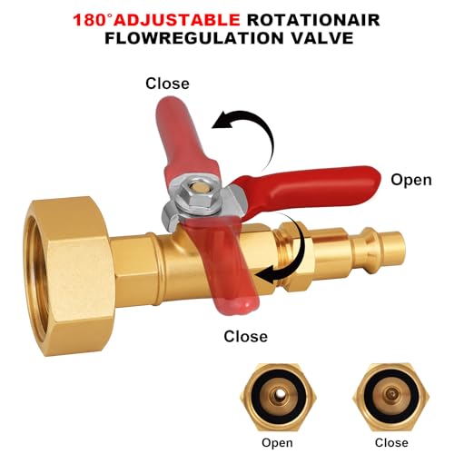 Image of SIGURANTA RV Winterize /Winterization Blowout Adapter - Brass with Ball Valve, 1 /4 inch Male Quick Connect to 3 /4 inch Female GHT Garden Hose Thread