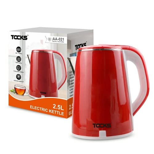 EVK® Red Double Walled Cool Touch Stainless Steel Electric Kettle, 2.5