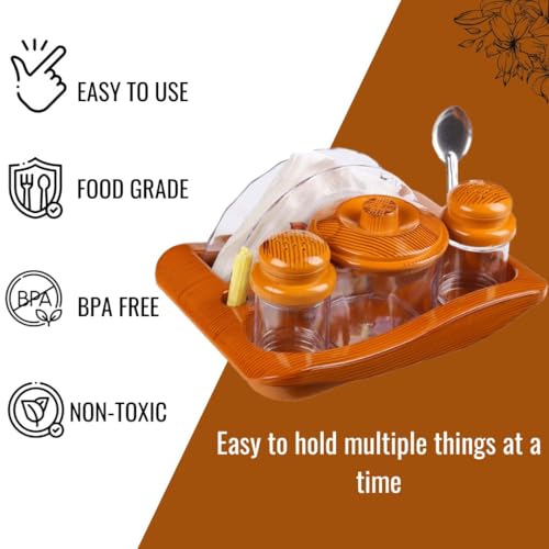 Image of Nabhya Complete Dining Table Set of Pickle Jars, Salt and Pepper Dispenser, Toothpick Holder and Spoon Holder(Wooden Look Design, Plastic) (Origano)