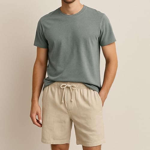 Shorts de lino para hombre con cordón ajustable miniatura 2