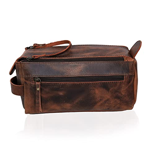 cuero Genuine Buffalo Leather Unisex Toiletry Bag Travel Dopp Kit Made With High Class Buffalo Leather With 101 Year Warrenty With Replacement, Brown, Simple - Image 6