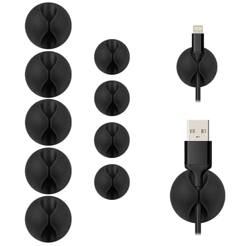 SmiLife Pinzas para Cables Negro 9 Piezas, Organizador de Cables, Varios Tamaños