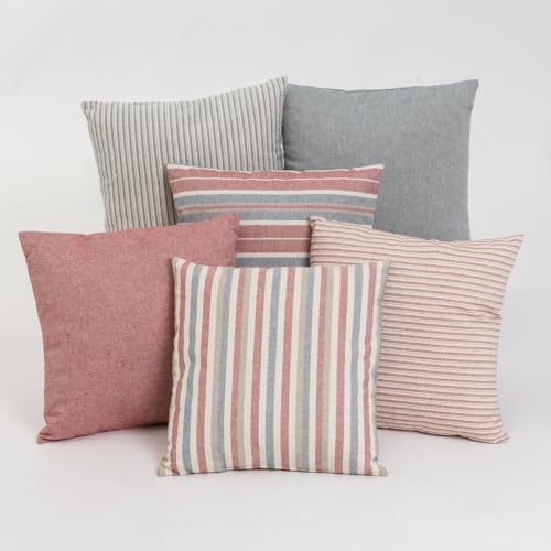 LOLAhome   Set 6 Cojines Decorativos de 45x45 cm Rosa y Gris con Relleno para Sofá, Cama o Habitación para Decorar y Renovar tu Hogar