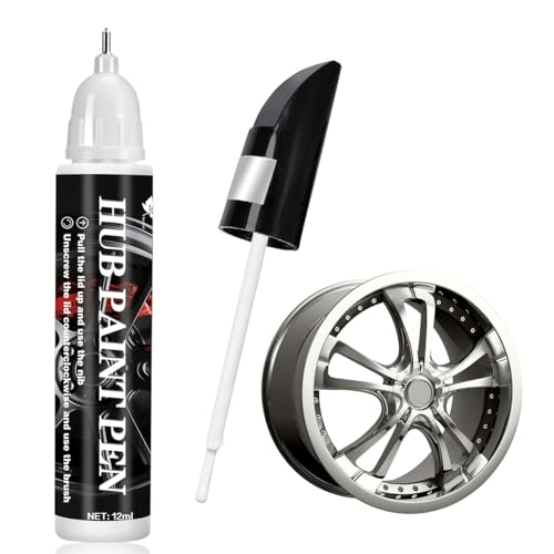 ANFTDCO Car Rim Touch Up Paint, Vehicle Wheel Curb Rash Scratches Repair Kit for Alloy Metal Rims, Automotive Wheel Touch Up Paint Pen Curb Rash Remover, Universal for Most Vehicles (Silver)