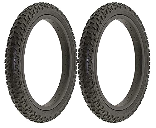 Cyclez Pair/Set (2) - 16" X 2.00" Bike Tires, All Black, Mountain Rigid Style Tread, Kids Replacement Bicycle Tires #TOP15