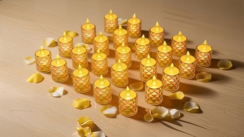 Pack de 24 velas led falsas de cristal a pilas con luz calida para centros de mesa