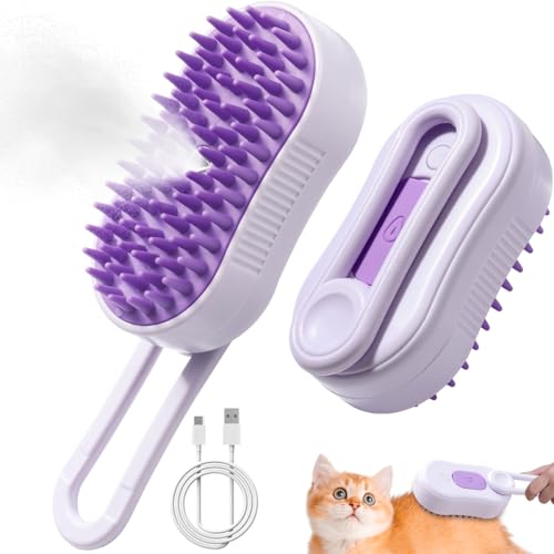 Steamy Pet Grooming Brush - Spazzola a vapore autopulente 3 in 1 con funzione massaggio e funzionamento con un pulsante per cani e gatti a pelo lungo