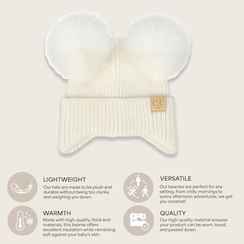 C.C Baby Double Fur Pom Pom Beanie with Ear Flap for Boys Girls - Comfortable Soft Warm Infant Toddler Baby Knit Skully Hat2
