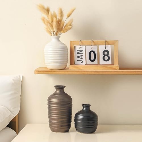 Ceramic Vase Set of 3 Decorative Vase for Home Decor Modern Farmhouse Decor Pottery Neutral Vases for Living Room Bathroom Table Mantel Fireplace Entryway Shelf (02-Metallic)