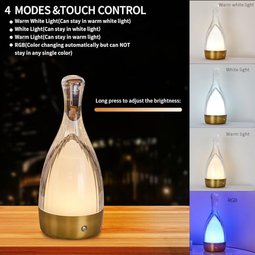 Table Lamp for Bedroom,Small Desk Lamp Dimmable 4 Gears:3000K/4000K/6000K/RGB,4000mAh Rechargeable Battery bedside lamps, LED Cordless Desk Light for Couple Dinner/Coffee Table/Restaurant/Bedroom - image 5