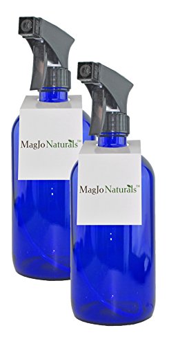 MagJo Naturals Empty Glass Spray bottle 2 pack (BLACK SPRAYER/BLUE BOTTLE)