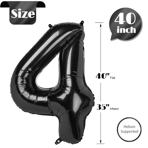 Image of Black Number 4 Balloon 40 Inch, 4th Birthday Party Decorations, Giant 4 Foil Balloon for Party Supplies