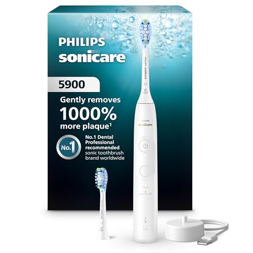 Philips Sonicare 5900 Series Electric Toothbrush - Next-Generation Sonicare Technology, Pressure Sensor, 6 Brushing Settings, SmarTimer, BrushPacer, 21-Day Runtime, White, Model HX7130/02