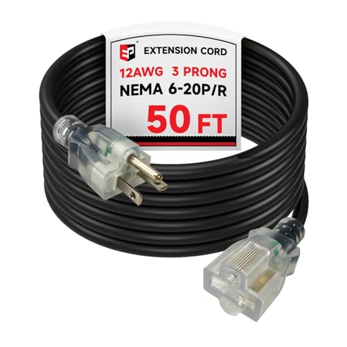 EP 50 Ft 12/3 SJTW Outdoor Extension Cord NEMA 6-20 P/R 20A 250V Black