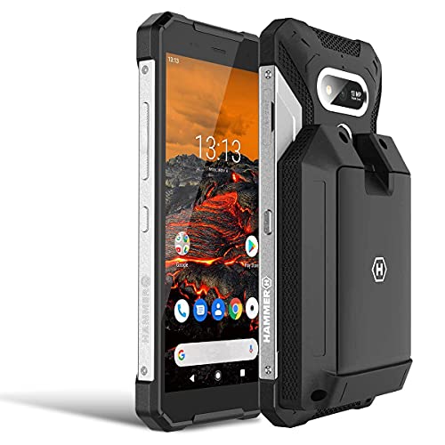 Hammer Explorer, Smartphone durci IP69, écran 5,7” HD + IPS, USB-c, NFC, Batterie de 5000 mAh, Appareil Photo 13MP, Dual sim, Android 9.0, 4G LTE, Argent + Batterie Externe avec Fonction powerbank