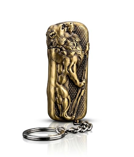 AURALIUM - Vintage 3D Lion Embossed Pocket Lighter - Antique Gold Finish (Burnished Gold) - Refillable Butane Gas Lighter with Fule Adjustment Wheel (Burnished Gold)-image-15