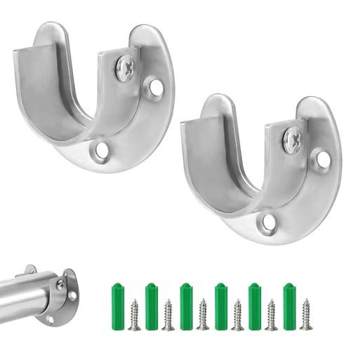 ASISUN 2 pièces porte-tige de garde-robe, armoire ovale support barre d'armoire cintre en acier inoxydable