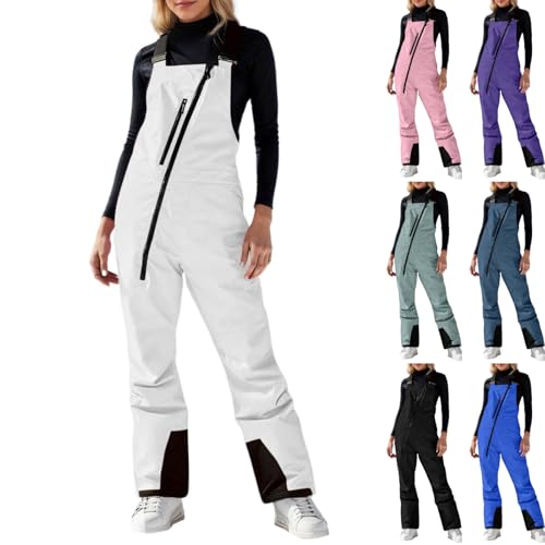 Generisch Pantalones de esquí para mujer, pantalones de nieve para mujer, impermeables, térmicos, con peto ajustable, pantalones para exteriores, resistentes al viento, pantalones de snowboard
