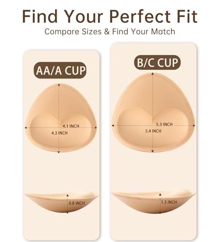 Image of Adamotto Waterproof Bathing Suit Inserts 4 Pairs Push Up Heart Bra Pads Inserts Removable for Swimsuits Sport Bikini