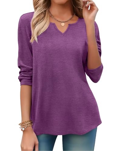 Image of Zeagoo Long Sleeve Shirts for Women Fall Tops Casual Dressy V Neck Blouses Boho Tunic Western Clothes Vacation Outfits