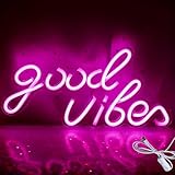 XPJBKC Good Vibes Neon Schild, Leuchtschild Personalisiert LED Schriftzug Wand, LED Neonlicht Schilder Leuchtreklame neon Sign, USB Leuchtschriftzug für Schlafzimmer Bar Geburtstag Party Hochzeit Deko