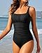 Aqua Eve One Piece Bathing Suit for Women Tummy Control Swimsuit Slimming Vintage Swimwear Black M