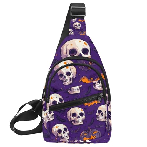Sling Bag Backpack Crossbody Chest Bag Daypack for Hiking Travel(Skulls Pumpkins Bats)