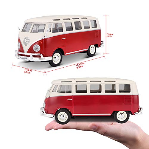Maisto VW Bus Samba Modellauto im Maßstab 1 25, Türen und Heckklappe zum Öffnen, 20 cm, Farbe wird nach dem Zufallsprinzip versendet, Farblich Sortiert, Blau