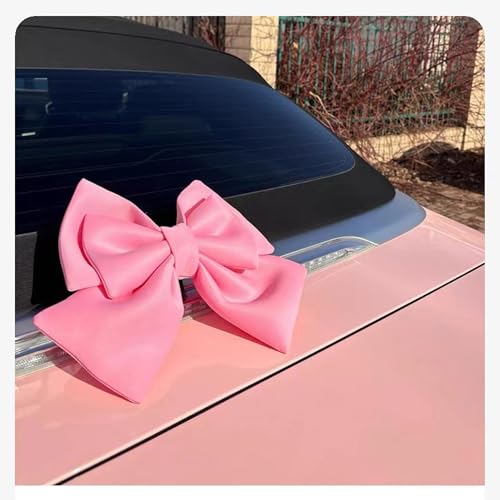 Image of 5PCS Pink Bow Car Accessories Set for Women, Cute Adhesive Pink Bow for Exterior, 2 Seat Belt Cover Pads & 2 Handle Covers, Soft Girly Car Interior Decor Gift for Teens & Girls